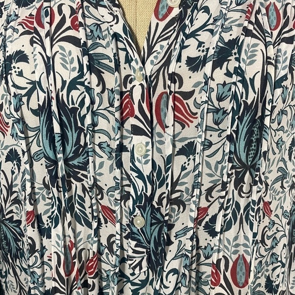 LOFT Sheer Floral Tie Neck High Collard Long Sleeve Blouse Size M - Picture 4 of 7